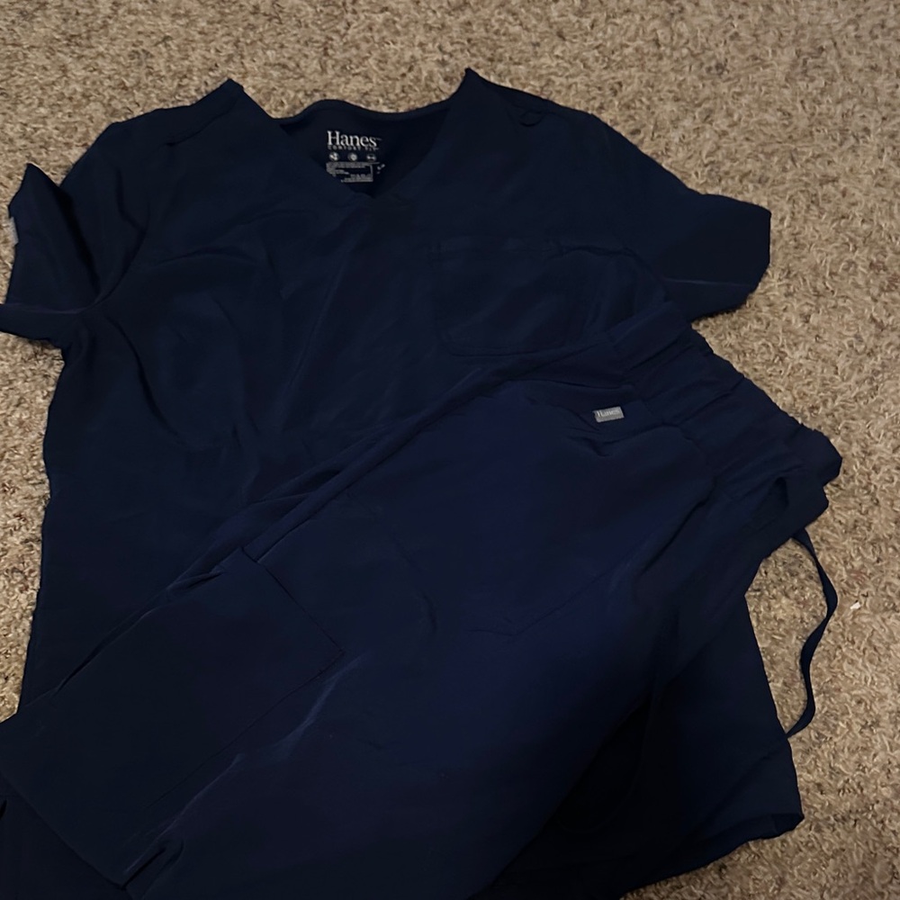 Hanes Dark Blue Medical Scrub Set